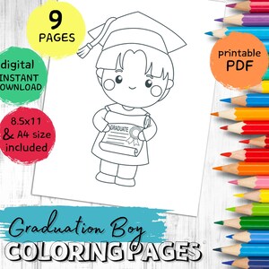kindergarten graduation kids coloring pages, preschool activity, end of year class of 2024, homeschool printable book digital download