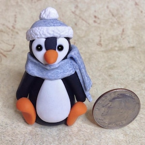 Miniature Clay Penguin Figurine