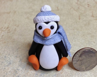 Miniature Penguin Figurine - Tiny Hand Sculpted Clay Penguin