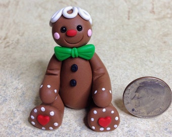 Miniature Gingerbread Man Figurine - Hand Sculpted Polymer Clay Tiny Gingerbread Man