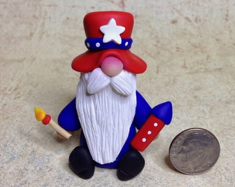 4th of July Gnome Figurine - Hand Sculpted Clay Patriotic Gnome Figurine - Independence Day Gnome