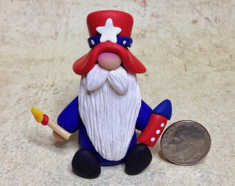 4th of July Gnome Figurine - Hand Sculpted Polymer Clay Independence Day Gnome
