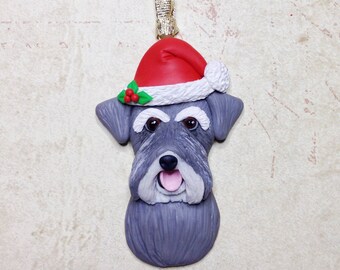 Schnauzer Christmas Ornament - Hand Sculpted Clay Miniature Schnauzer Ornament