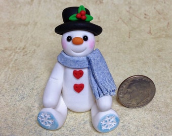 Miniature Snowman Figurine - Tiny Hand Sculpted Clay Snowman