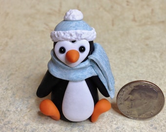 Tiny Penguin Figurine - Hand Sculpted Miniature Clay Penguin