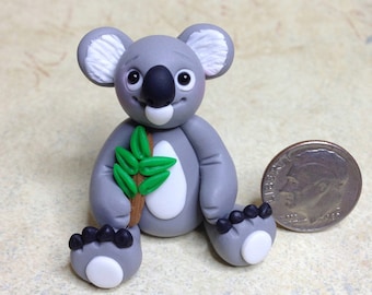 Koala Miniature Figurine - Tiny Hand Sculpted Polymer Clay Koala