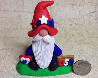 4th of July Gnome Figurine - Hand Sculpted Polymer Clay Gnome Independence Day Gnome