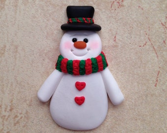 Snowman Pin - Handsculpted Clay Snowman Brooch