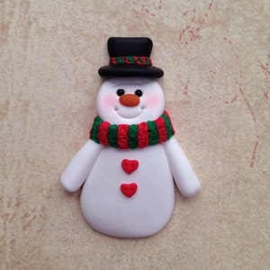 Snowman Pin Handsculpted Clay Snowman Brooch image 1