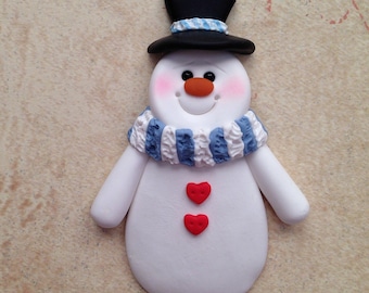Snowman Pin - Handsculpted Clay Snowman Brooch - Christmas Pin