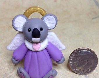 Koala Angel Miniature Figurine -  Tiny Hand Sculpted Clay Koala Angel