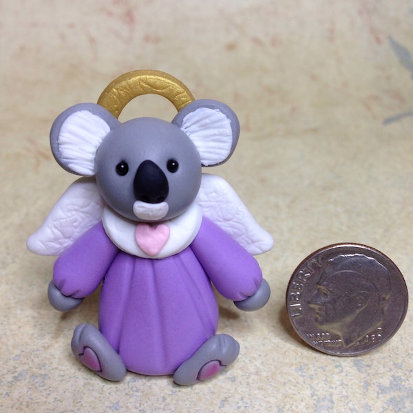 Koala Angel Miniature Figurine -  Tiny Hand Sculpted Clay Koala Angel