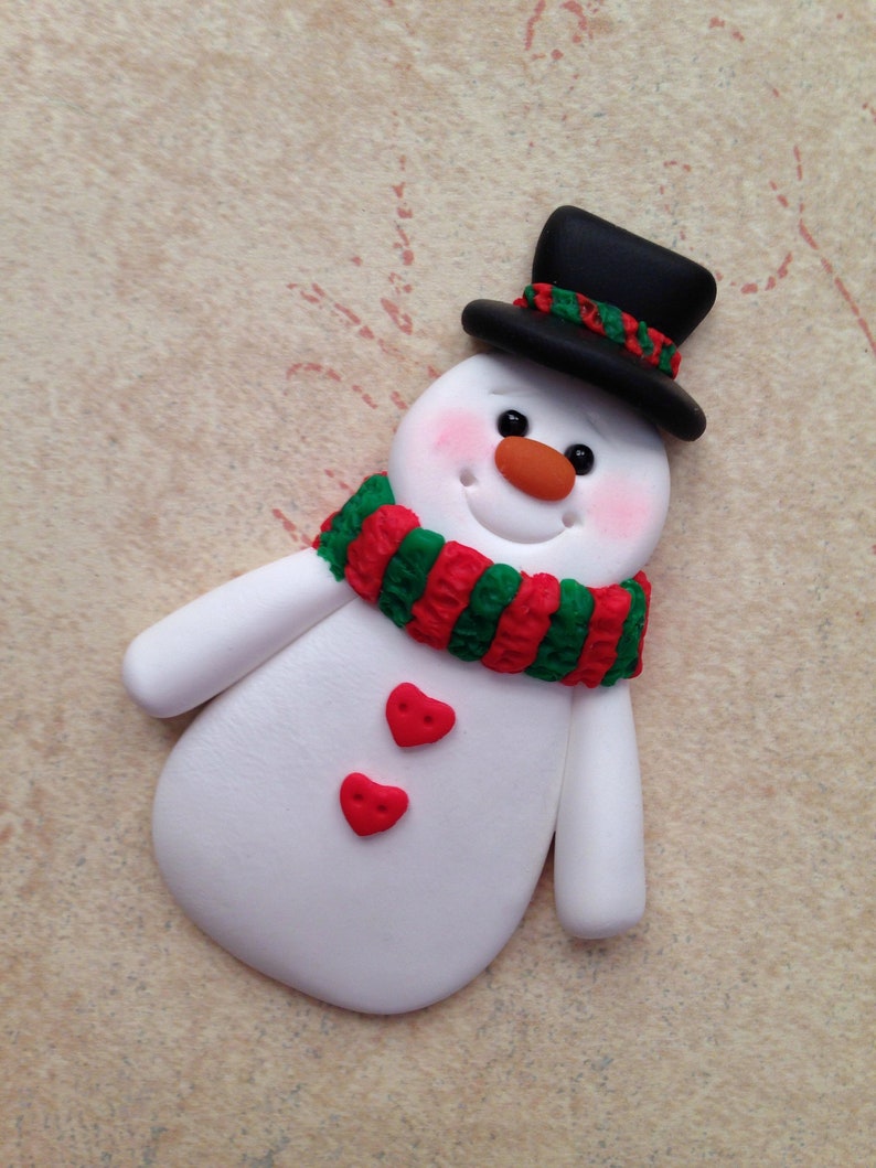 Snowman Pin Handsculpted Clay Snowman Brooch image 4