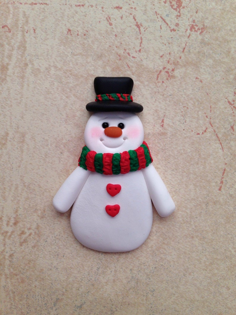 Snowman Pin Handsculpted Clay Snowman Brooch image 1