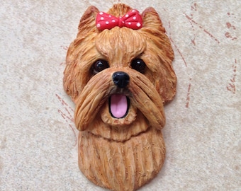 Yorkshire Terrier Brooch - Hand Sculpted Polymer Clay Yorkie Pin