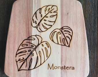 Monstera leaf acacia wood serving tray