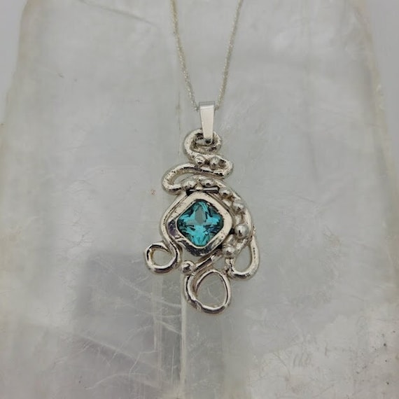 Pendant, Asscher cut stone, Paraiba Tourmeline, Cubic Zirconia, One-of-a-Kind, Silver Metal Clay, Luxury Jewelry, Christmas, Birthday, Fancy