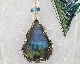 Colgante, Labradorita, Sterling, Alambre Envuelto, Espectrolita, Apatita, Diamante Herkimer, Espiral, Piedra Azul, Piedra Oro, Piedra Metafísica