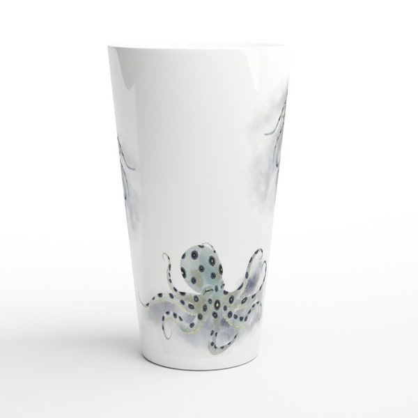 Blue-Ringed Octopus White Latte 17oz Ceramic Mug