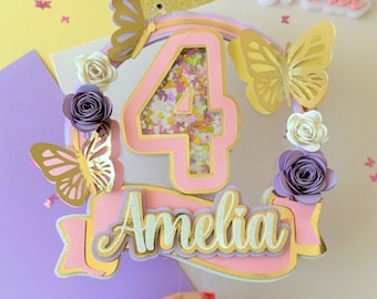 Butterfly Cake Topper Girl Butterfly Birthday Cake Decoration Butterfly Flower Cake Topper Butterfly Party Theme Rainbow Cake Topper One