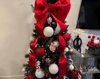 Custom Satin Christmas Tree Bow - Handmade Holiday Decor