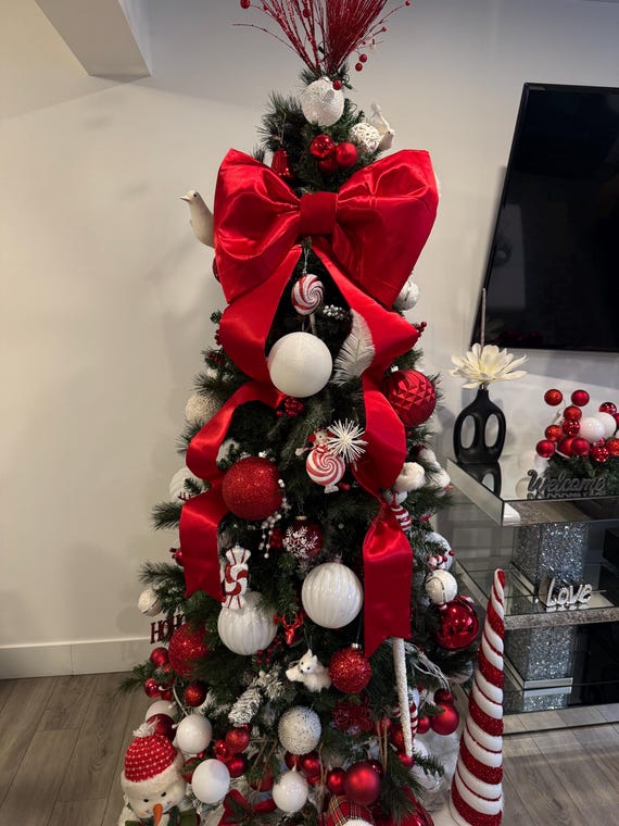 Personalisierte Satin Schleife für Weihnachtsbaum - Handgemachte Weihnachtsdeko