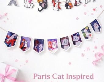 Aristocats Inspired Birthday Banner, Paris Cat Garland, Custom Name Option