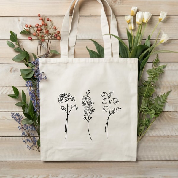 Charming Floral Cotton Canvas Tote Bag Flower Cotton Tote Bag Great for Shopping & Beach Trips Eco-Friendly Grocery Shopper Bag Gift for Her