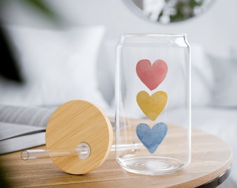 Canette en verre coeur colorée à siroter canette mignonne pour café glacé et smoothies Cadeau parfait pour les amateurs de café Ustensiles de cuisine romantiques Verre à boire