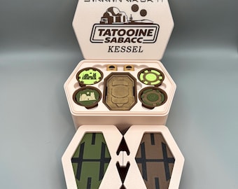 Juego de Sabacc de Tatooine Kessel: juego de cartas impreso en 3D con caja, fichas, tokens y dados.