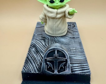 Grogu Phone Stand: Star Wars Desk Decor, Beskar Ingot Design