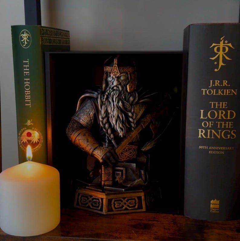 Lord of the Rings Book Nook – Gandalf, Sauron, Gimli & More | Fantasy Bookshelf Insert, Tolkien Inspired Decor Gimli