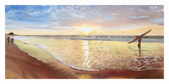 Australian Landscape Newcastle Nobbys Golden sunrise Digital art reproduction