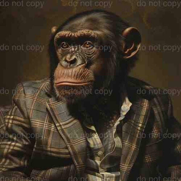 Jungle Chimpanzee Monkey Zoo Wall Art, Monkey Business Suit Printable Art, Monkey Chimpanzee Jungle Lover Gift, Zoo Jungle Wall Art