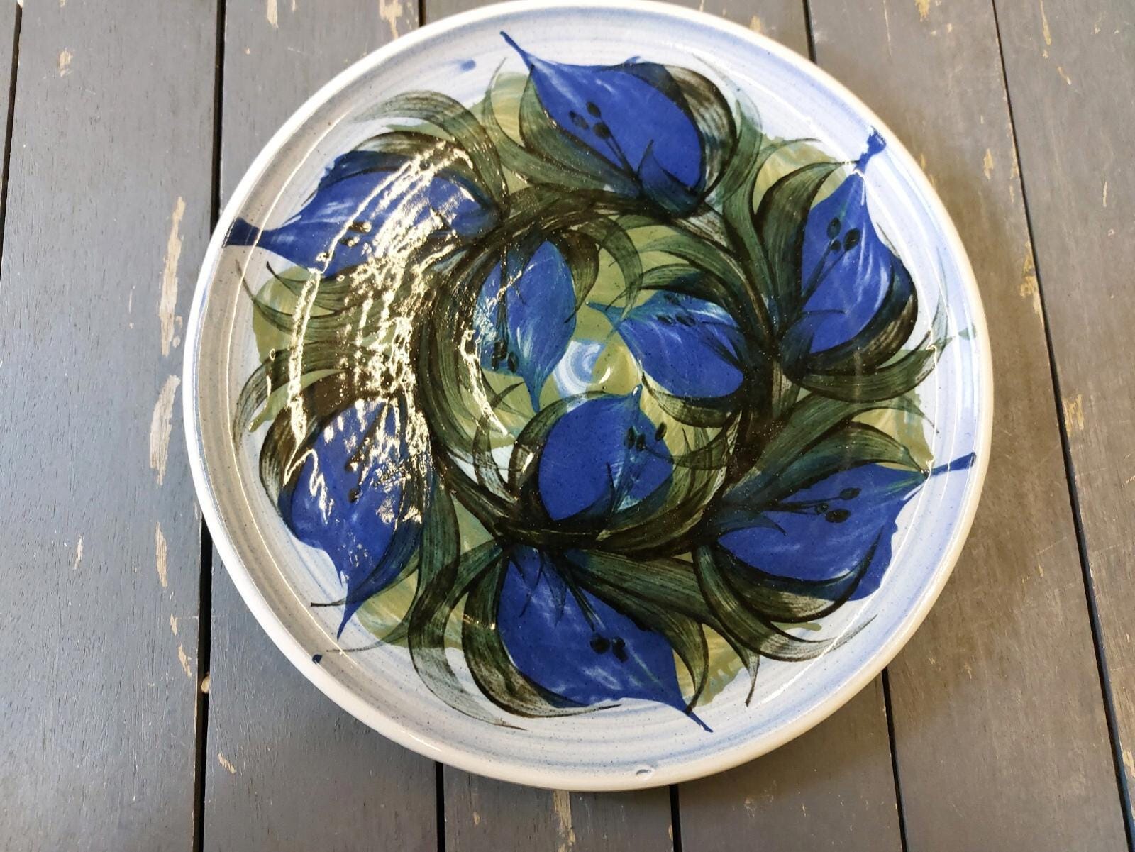 Alvingham Pottery Plate Blue Flowers