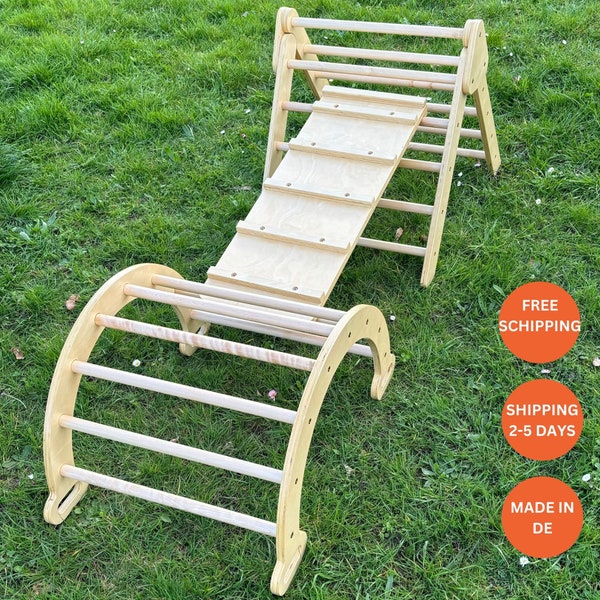 Ensemble triangulaire d'escalade Montessori pour enfants - 3 pièces avec arche et rampe - Idéal pour les jeux d'intérieur et le développement de la motricité