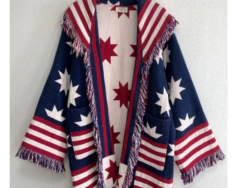 star&stripes fringe vintage jacket it's in the bag fringe carpet tapestry coat robe 80s 90s festival