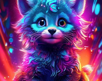 Neon Glow Kitty Wall Art - Digital Download (8x10)