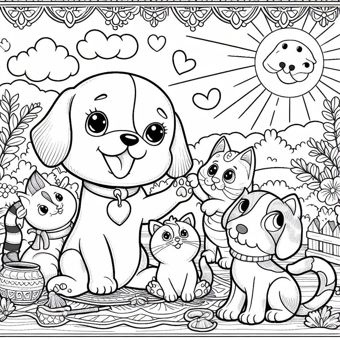 7 Pages of Puppies and Kittens Coloring Book 01 - Etsy