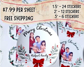 Custom Christmas Sticker Sheet. Merry Christmas Gift Tags With Personalized Photos  Circle, Glossy, Waterproof
