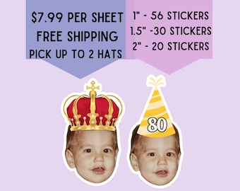 Custom Face Sticker Sheet, Waterproof, Party Favors, Birthday, Bachelorette, Wedding, Graduation