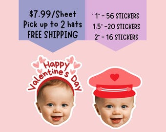 Custom Valentine Face Sticker Sheet, Waterproof, Party Favors, Hearts, Gifts, Goodie Bags, Bachelorette, Wedding