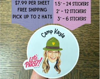 Face Sticker Sheet With Custom Text, Waterproof, Round, Party Favors, Birthday, Bachelorette, Wedding