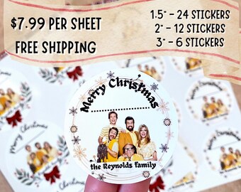 Custom Christmas Sticker Sheet. Merry Christmas Gift Tags With Personalized Photos  Circle, Glossy, Waterproof