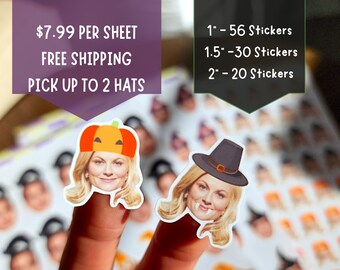Halloween Custom Face Sticker Sheet, Party Favors, Custom Sticker, 21, 30 50, 60 Birthday, Spooky, Fall, Personalized, Waterproof, Fun, Hats