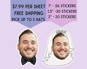 Custom Face Sticker Sheet, Waterproof, Party Favors, Birthday, Bachelorette, Wedding, Graduation