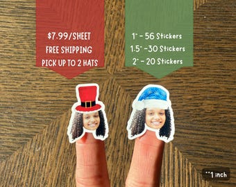Christmas Custom Face Sticker Sheet, Waterproof, Gift Tags, Holidays