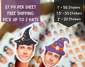 Halloween Custom Face Sticker Sheet, Waterproof, Party Favors, Pick a Hat