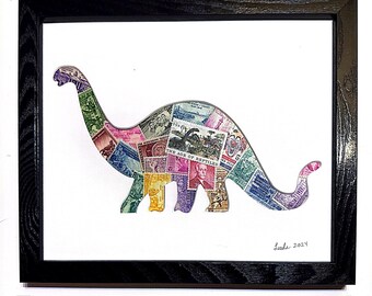 Modern Bronto - Vintage Postage Stamp Collage Art