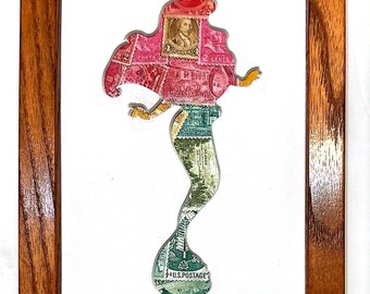 Beloved Mermaid (E) - Vintage Postage Stamp Collage Art